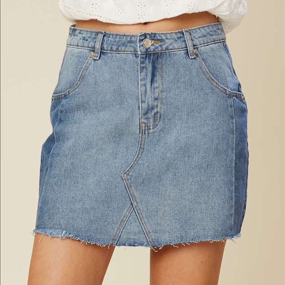 Altar'd State Light Blue Denim Mini Skirt